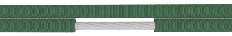 rifled cover | Slingmax® Rigging Solutions | Official Site | Twin-Path® Slings Cutaway view of a green roundsling showing internal fibers arranged with Rifled Cover Technology inside the outer cover.